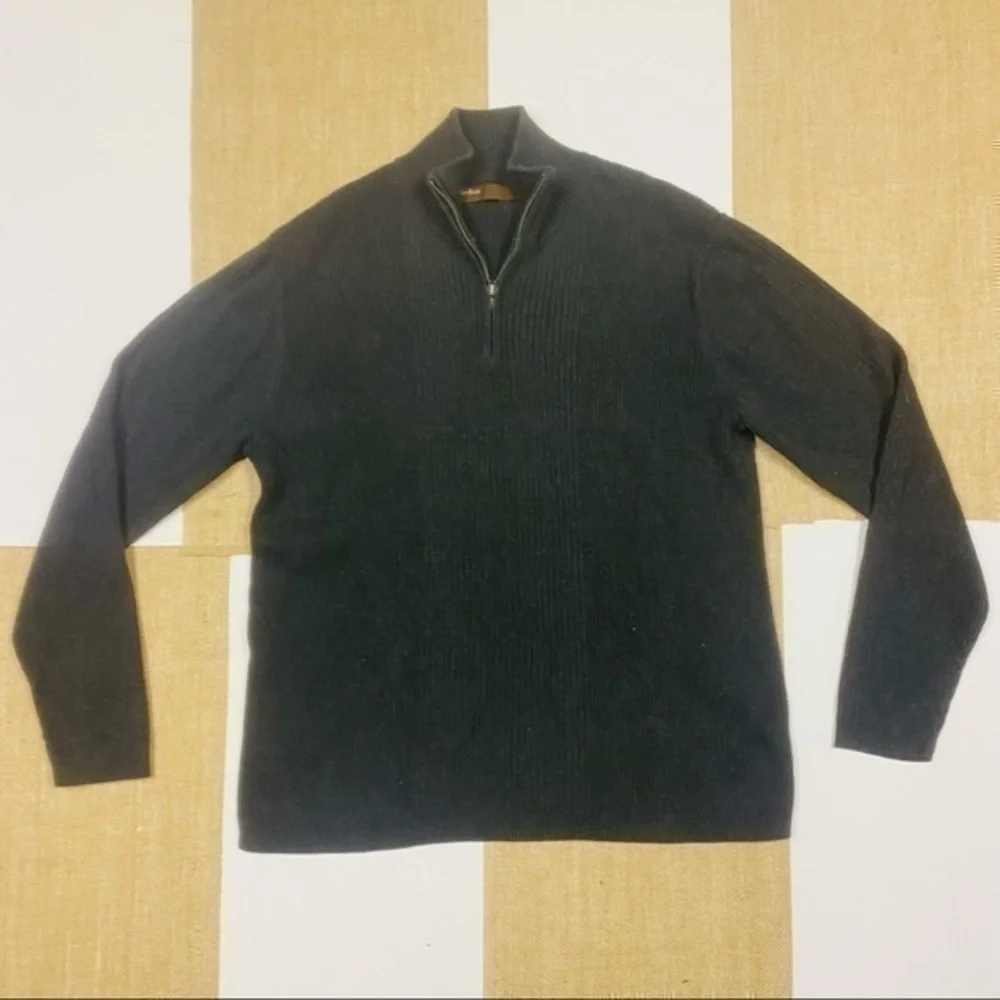 Perry Ellis Men’s Casual Cotton 1/4 Zip Charcoal Sweater, Size XLarge